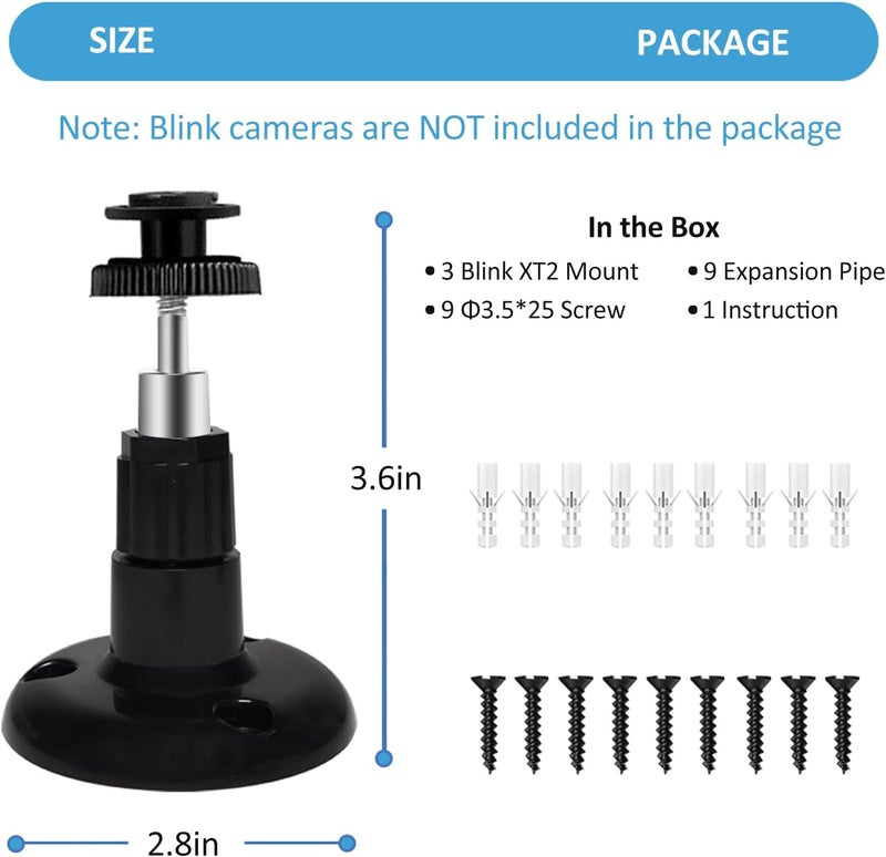 TAICHIPANDA Blink Outdoor Camera Mount, 360 Degree Adjustable Indoor/Outdoor Wall Mount Bracket for Blink Home Security System Black 3 Pack - Image 5
